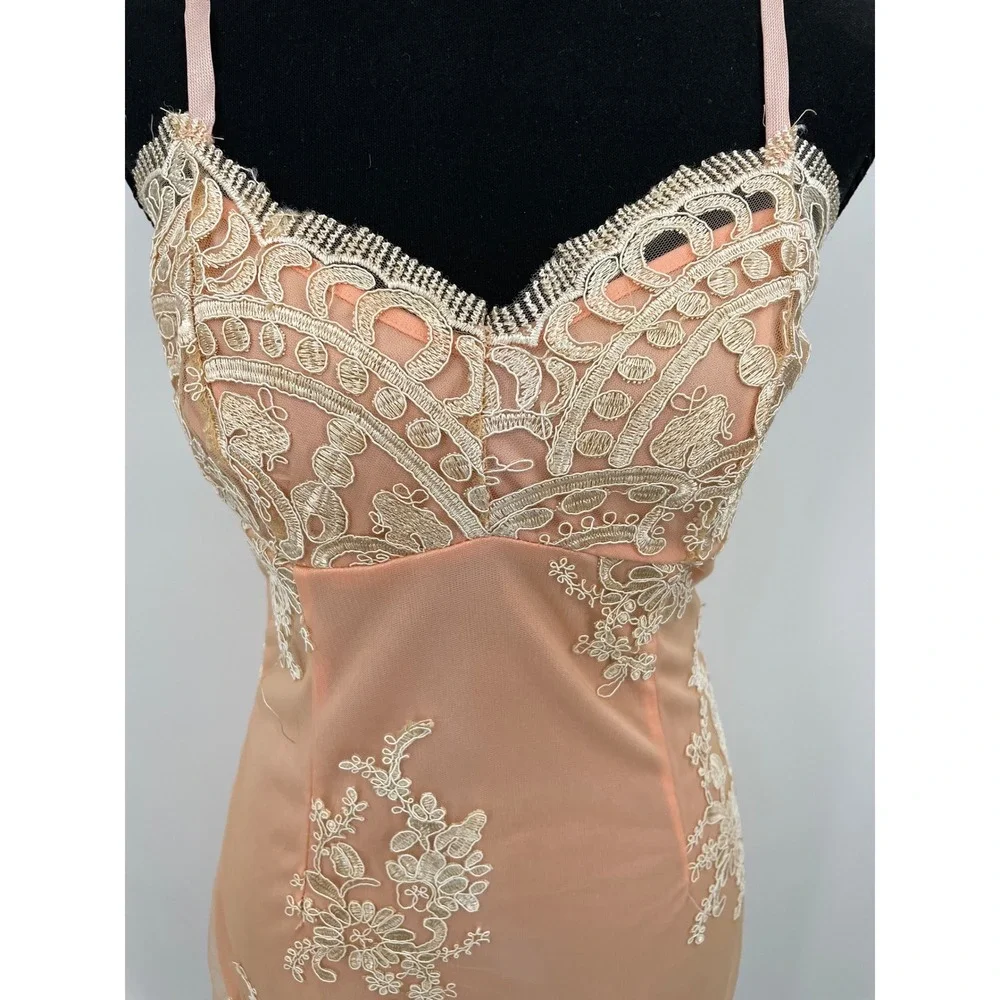 CBR Lace Dress Womens S Pink Lace Overlay Sheer Hem Embroidered Wedding Guest